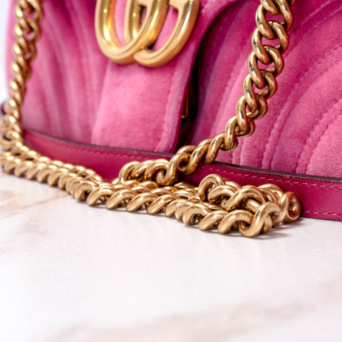 GUCCI GG Marmont Small Velvet Pink Mini Bag Chain Shoulder 443497