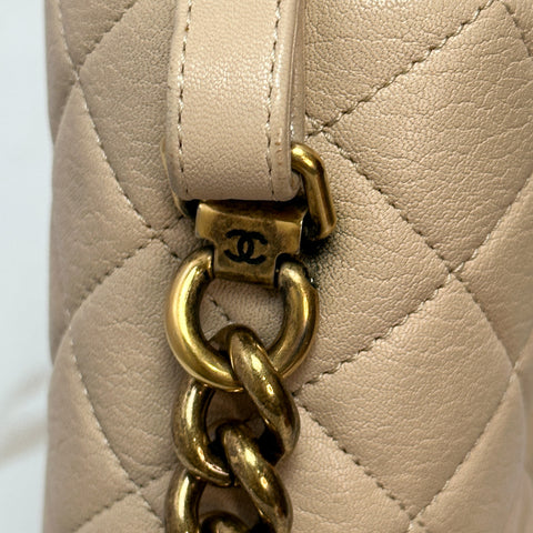 CHANEL Lambskin Matelasse Classic Gold 2Way Handle chein Shoulder Bag beige 【SS】