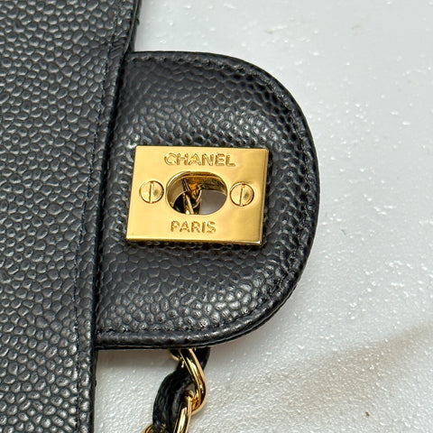 CHANEL Matelasse Caviar skin Classic Gold W Double Flap Shoulder Bag Black 【SS】