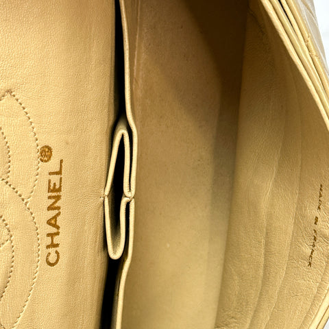 CHANEL Lambskin Matelasse Double Flap Classic Gold W Shoulder Bag beige No.2【A】