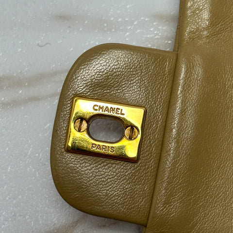 CHANEL Lambskin Matelasse Double Flap Classic Gold W Shoulder Bag beige No.2【A】