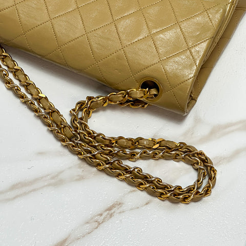 CHANEL Lambskin Matelasse Double Flap Classic Gold W Shoulder Bag beige No.2【A】