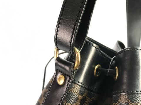 CELINE Old Celine Macadam Drawstring Shoulder Bag Black Vintage Shoulder Bag
