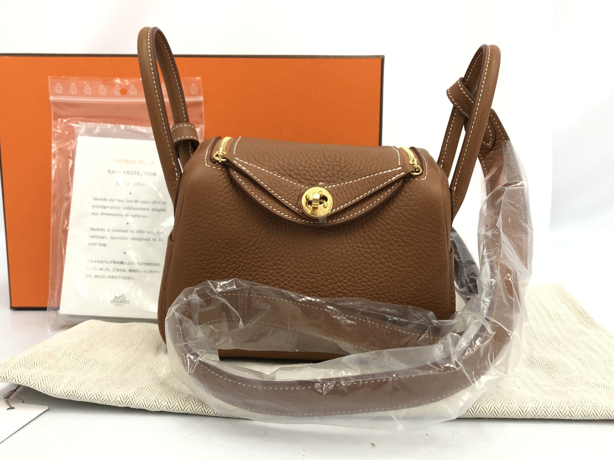 HERMES Hermes Lindy Mini Taurillon Clemence Gold GP U Shoulder Bag