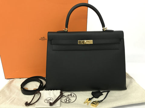 HERMES Kelly Kelly 35 Vo Epsom Black GP A Handbag