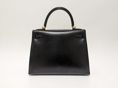 HERMES Kelly 28 box calf black GD new hardware □D stamped handbag