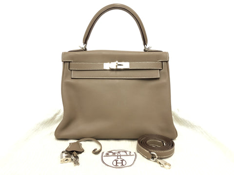 HERMES Kelly Kelly 28 Etoupe SV metal fittings □K engraved handbag