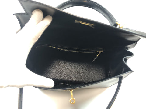 HERMES Kelly 28 box calf black GD new hardware □D stamped handbag