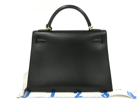 HERMES Kelly Kelly 32 box calf □F engraving black handbag