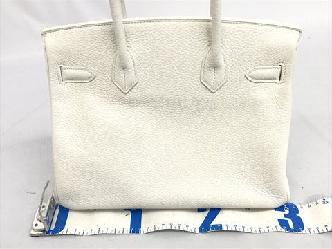 HERMES Birkin Birkin 30 White Taurillon Clemence Gold Hardware T Engraved Bag Handbag