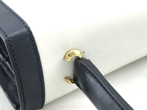 CELINE Celine/handbag/vintage/top handle/leather/white x navy handbag