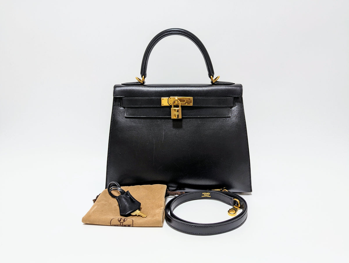 HERMES Kelly 28 box calf black GD new hardware □D stamped handbag