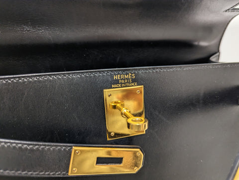 HERMES Kelly 28 box calf black GD new hardware □D stamped handbag