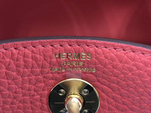 HERMES Lindi Mini Taurillon Rose Texas G Metal Fitting Z Engraved Handbag