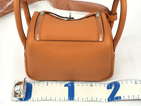 HERMES Lindy Mini Orange Taurillon Clemence Silver Hardware U Engraved Shoulder Bag