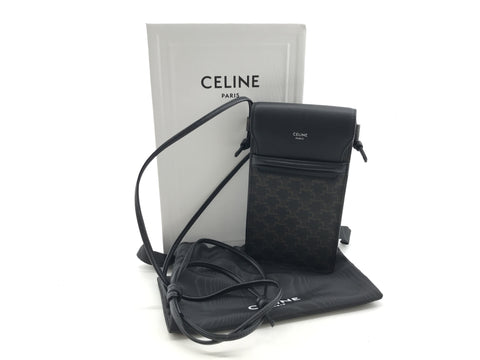 CELINE Mobile Pouch with Flap Triomphe Canvas Lambskin Pouch