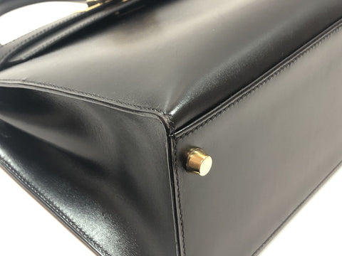 HERMES Kelly 28 box calf black GD new hardware □D stamped handbag