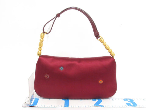 Dior Christian/one shoulder bag/maris pearl/flower embroidery/beads/satin/bordeaux shoulder bag