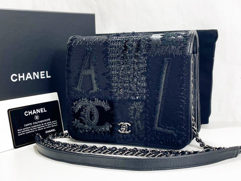 CHANEL Patchwork Denim Tweed Rare Black W17/H14/D4cm approx. 25 Tan lock Black hardware chain shoulder with box, booklet, bag, card and sticker 25772022 Very beautiful shoulder bag.