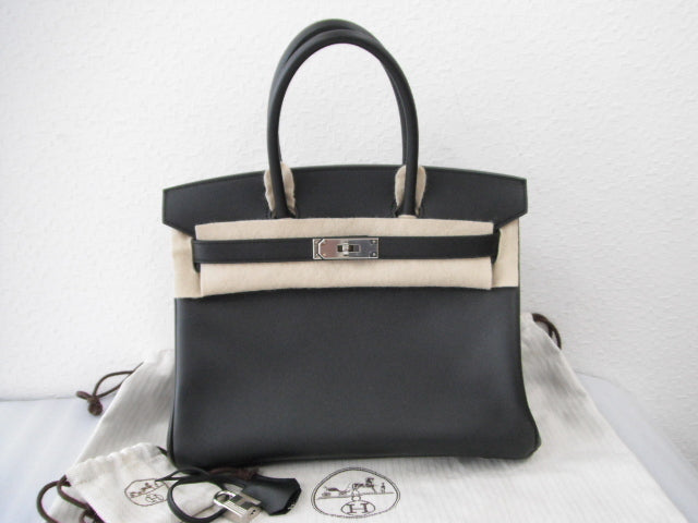 HERMES HERMES Birkin 30 black Epson SV metal fittings Q carved seal handbag handbag