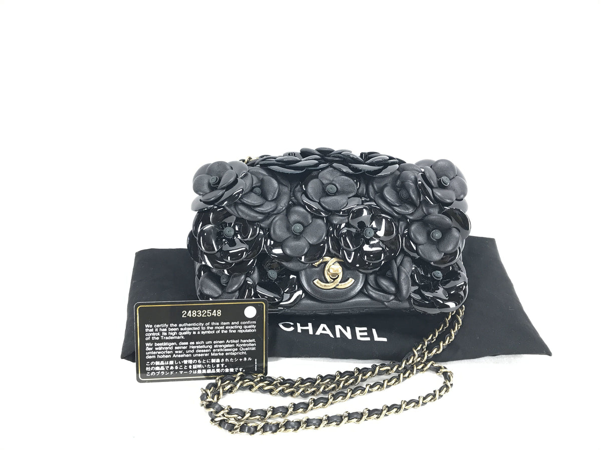 CHANEL camellia camellia chain shoulder bag leather black turn lock shoulder bag