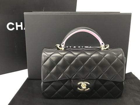 CHANEL Matelasse New Top Handle Mini Black x Pink Bicolor Shoulder Bag