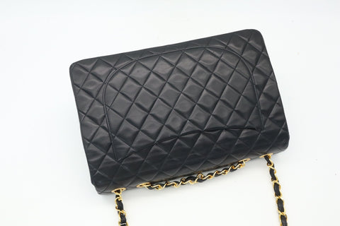 CHANEL Lambskin Big Matrasse 34 W Flap W Chain GD Hardware Black Seal Card 3246181 Shoulder Bag