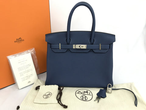 HERMES Birkin Birkin 30 Togo blue series SV metal fittings D engraving handbag