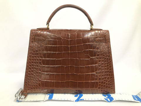HERMES Kelly Kelly 32 outside stitching brown alligator GP metal fittings handbag