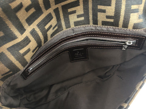 FENDI Zucca Pattern Zucca Canvas x Leather Handbag 26424 008 Khaki x Brown Handbag