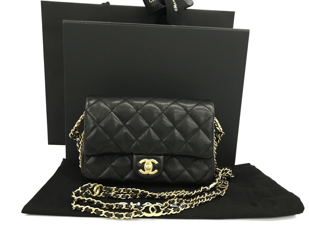 CHANEL caviar skin new work caviar skin gold metal fittings black mini matelasse domestic sold out color shoulder bag