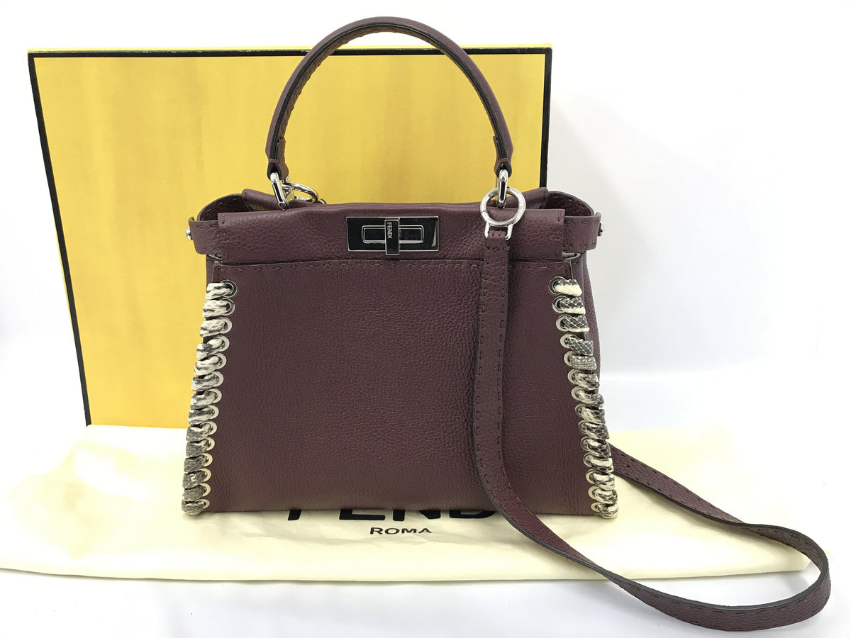 FENDI Selleria Peekaboo Regular Python 8BN290 with strap, box and storage bag shoulder bag