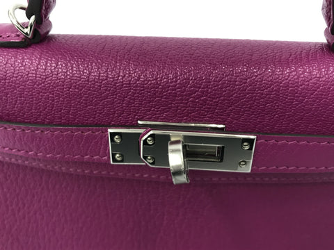 HERMES Kelly Mini Kelly Rose Purple C Engraved Silver Hardware Chevre Handbag