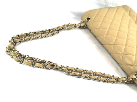 CHANEL Caviar Skin Matelasse Maxi Caviar Skin W Flap Beige Shoulder Bag