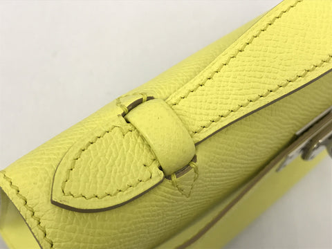 HERMES Pochette Kelly Lime Silver Hardware Ebson Q Engraved Handbag
