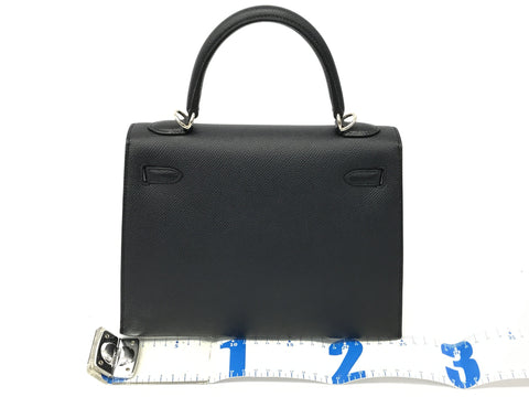 HERMES Kelly Kelly 25 outside stitching Blue Nui silver metal fittings Ebson Y engraving handbag