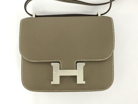 HERMES Constance Mini Etoupe Vaux Epsom Silver Metal Fittings U Engraved Shoulder Bag