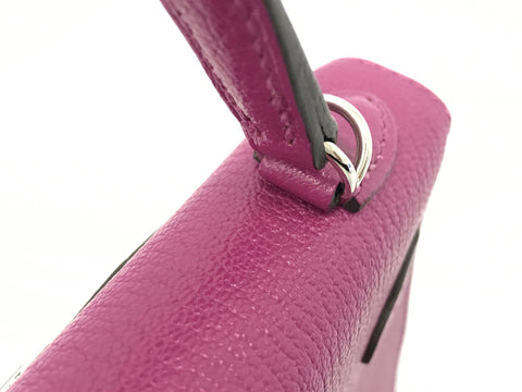 HERMES Kelly Mini Kelly Rose Purple C Engraved Silver Hardware Chevre Handbag