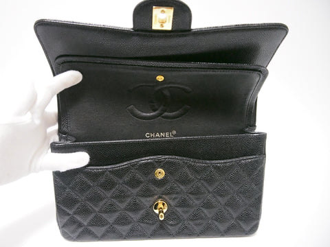 CHANEL caviar skin W flap chain shoulder shoulder bag