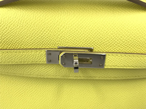 HERMES Pochette Kelly Lime Silver Hardware Ebson Q Engraved Handbag