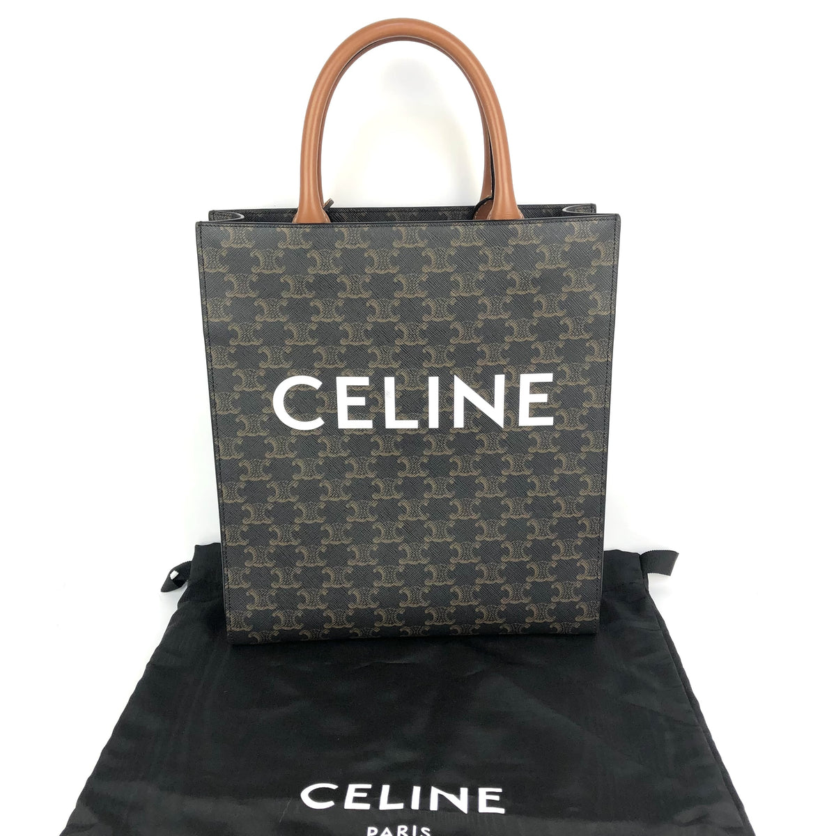 CELINE Vertical Cover Small Triomphe PVC x Leather 2WAY Tote Bag Shoulder Bag Brown Tote Bag