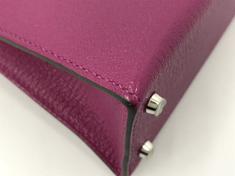 HERMES Kelly Mini Kelly Rose Purple C Engraved Silver Hardware Chevre Handbag