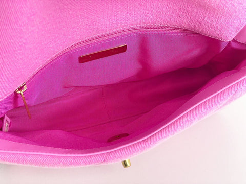 CHANEL Flap 19 MATRASSE denim canvas, unit 31, W26cm approx, pink neon color, vintage G hardware shoulder bag with box, bag, card and sticker 31272543, very beautiful shoulder bag.