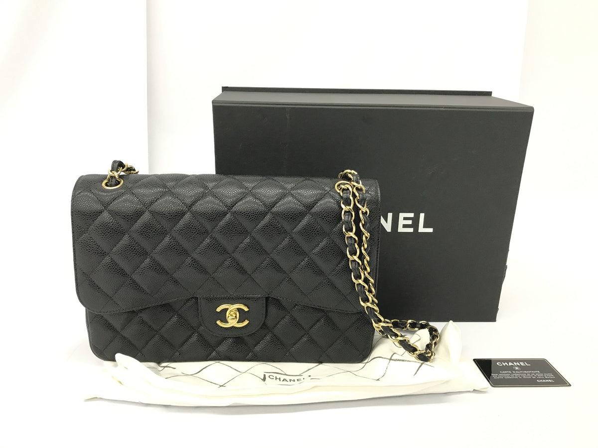 CHANEL caviar skin caviar W flap 30 GP metal fittings 18 series handbag