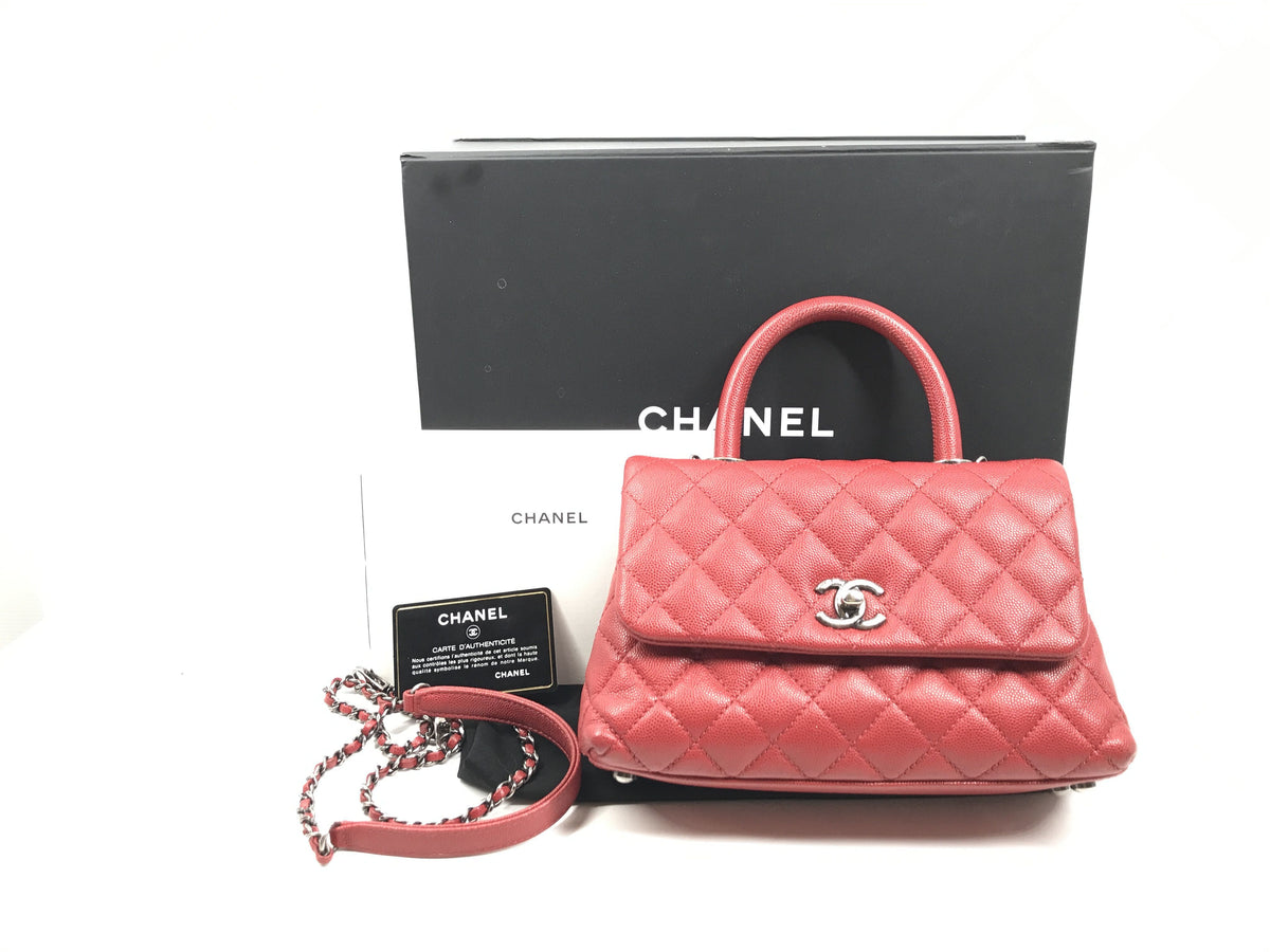 CHANEL Caviar Skin Top Handle Coco Handle XS Caviar Skin Red Handbag