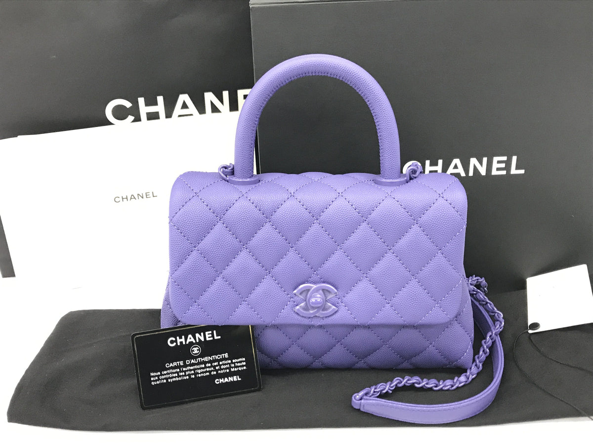 CHANEL Caviar Skin Top Handle Coco Handle XS Caviar Skin Purple Hardware Handbag