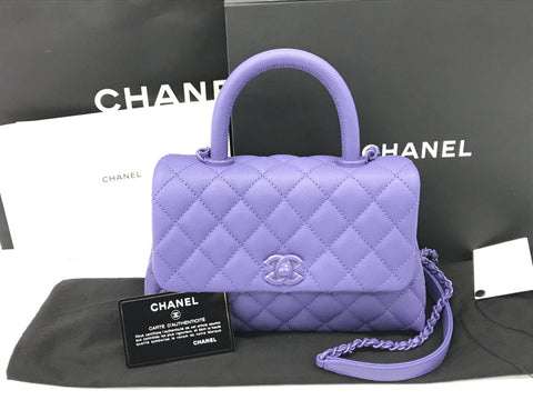 CHANEL Caviar Skin Top Handle Coco Handle XS Caviar Skin Purple Hardware Handbag