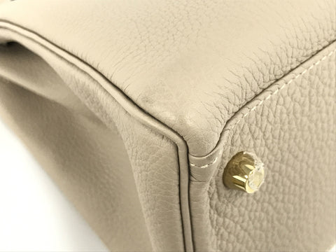 HERMES Kelly Kelly 28 Togo Tourtiere Gray GD Hardware C Engraved Handbag