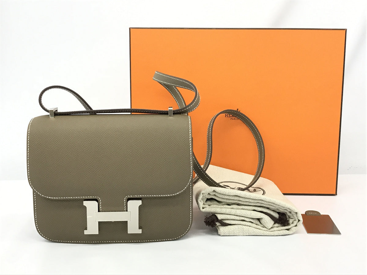 HERMES Constance Mini Etoupe Vaux Epsom Silver Metal Fittings U Engraved Shoulder Bag