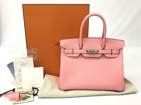 HERMES Unused protection seal attached Birkin 30 Epson Rose confetti Y engraving handbag